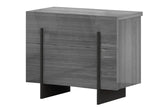 Side profile of Blade Gray Velvet Queen Bedroom Set bed with LED lighting