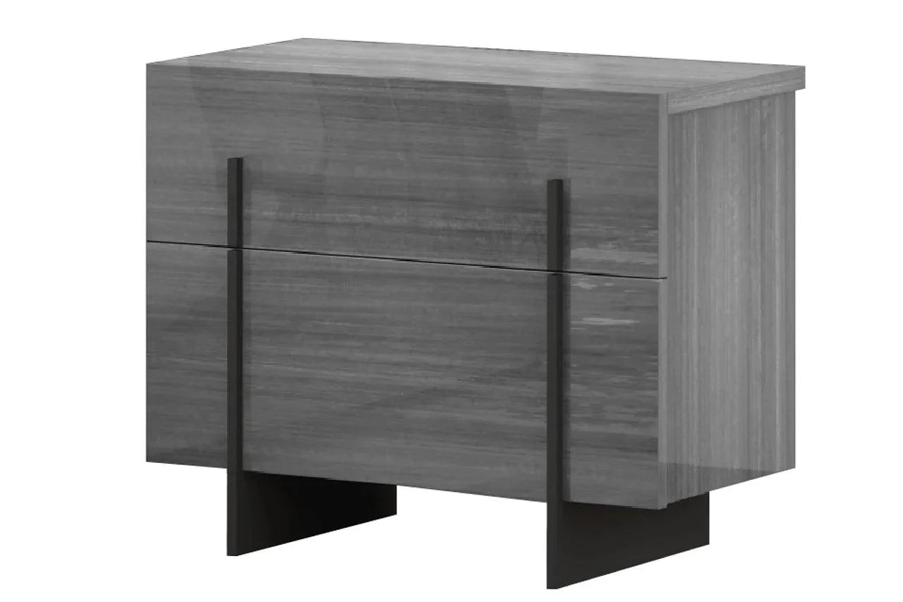 Side profile of Blade Gray Velvet Queen Bedroom Set bed with LED lighting