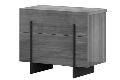 Side profile of Blade Gray Velvet Queen Bedroom Set bed with LED lighting