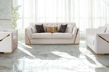 Hilena white velvet sofa and loveseat set front view