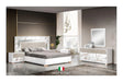 Main view of queen size Cruz White Gray LED Bedroom Set bed with velvet headboard