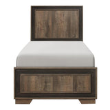Davi Brown Twin Bed with faux wood veneer angled front view