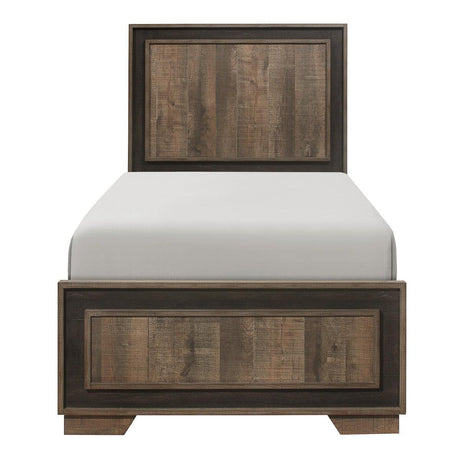 Ellendale Rustic Mahogany and Dark Ebony Youth Twin Panel Bed angled view