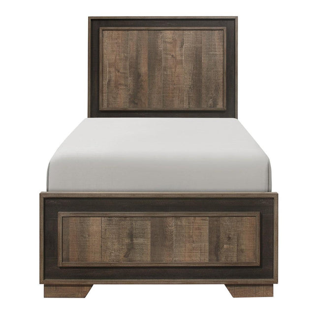 Ellendale Rustic Mahogany and Dark Ebony Youth Twin Panel Bed angled view