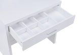 Vanity drawer with pull handle open showing compartments