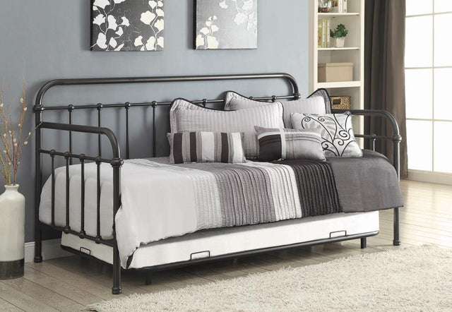 Livingston twin daybed with trundle side view in dark bronze