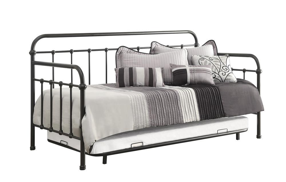 Livingston twin daybed with trundle angled front view in dark bronze