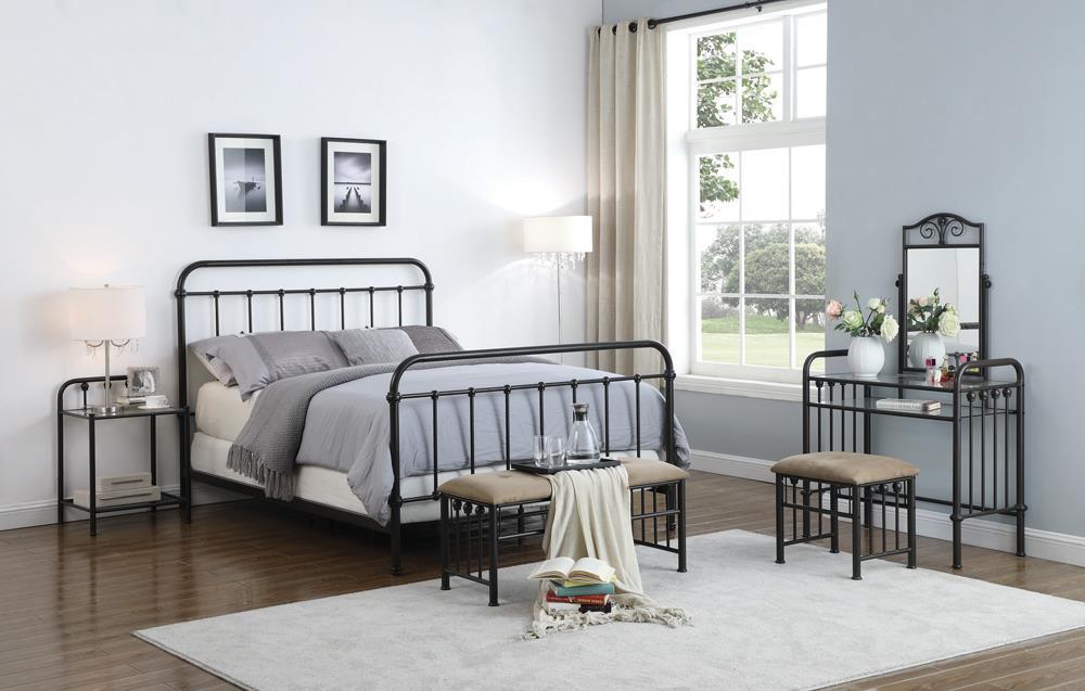 Livingston Full Panel Metal Bed Dark Bronze side angle showing headboard