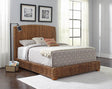 Front view of Laughton King Bed with hand-woven banana leaf amber upholstery