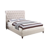 Devon Beige button tufted upholstered Eastern King bed front view