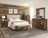 Devon Button Tufted Upholstered Beige Queen Bed side angle