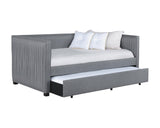 Brodie Grey Upholstered Twin Daybed with Trundle side angle