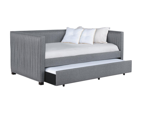 Brodie Grey Upholstered Twin Daybed with Trundle side angle