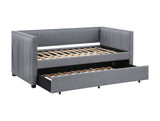 Brodie Grey Upholstered Twin Daybed with Trundle close-up on tufted upholstery