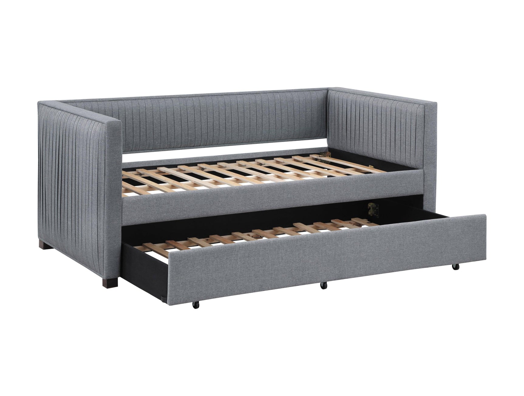 Brodie Grey Upholstered Twin Daybed with Trundle close-up on tufted upholstery