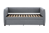 Brodie Grey Upholstered Twin Daybed with Trundle pulled-out trundle view
