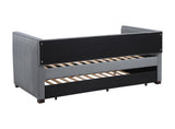 Brodie Grey Upholstered Twin Daybed with Trundle with decorative pillows