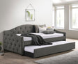 Sadie dark grey upholstered twin daybed with trundle front view
