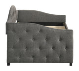 Close-up of dark grey fabric upholstery on Sadie daybed