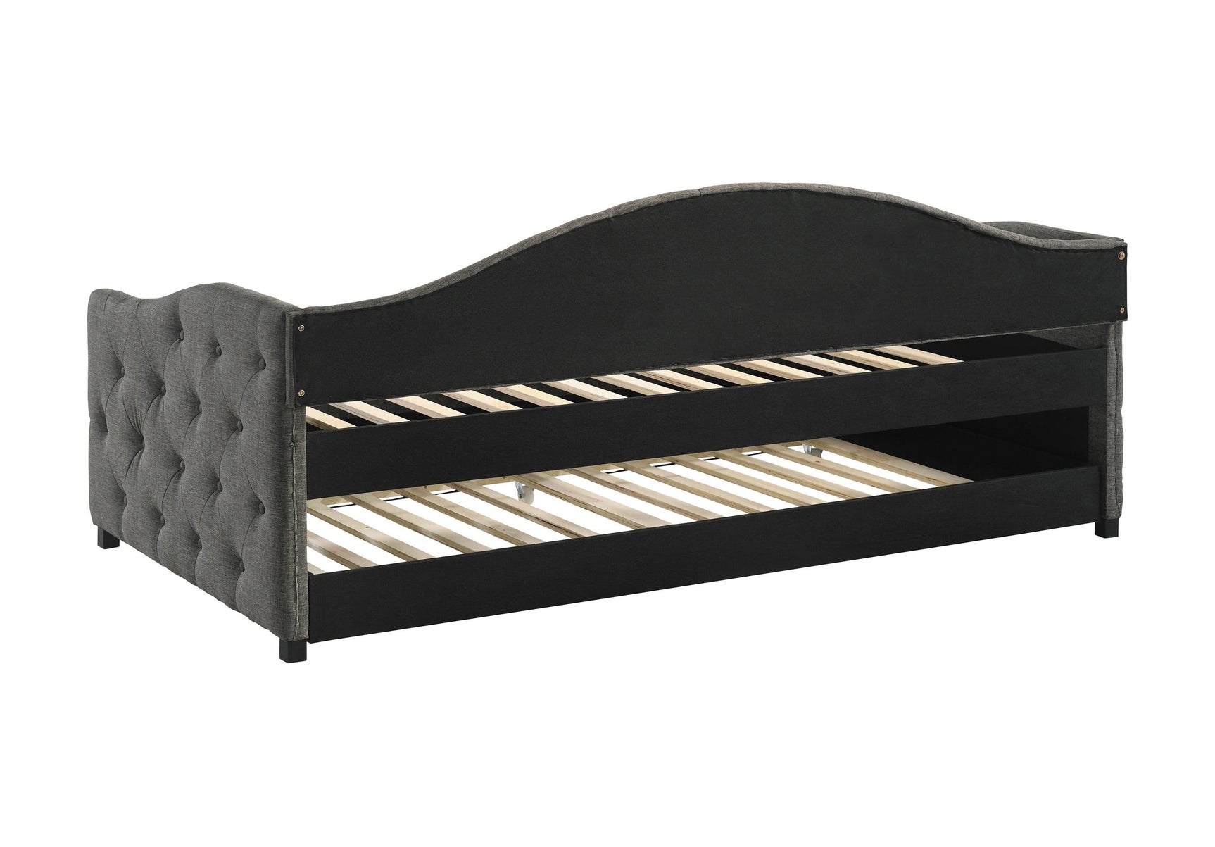 Black legs supporting Sadie trundle bed