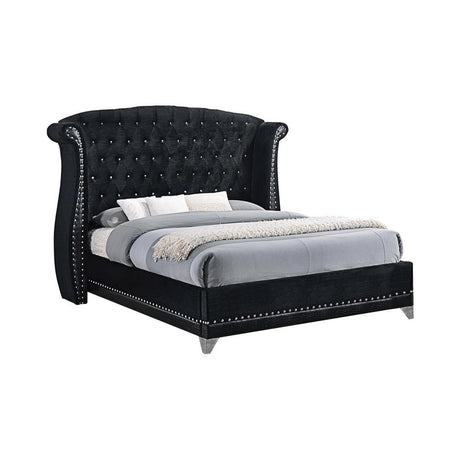 Barzini Eastern King Tufted Upholstered Bed Black front view
