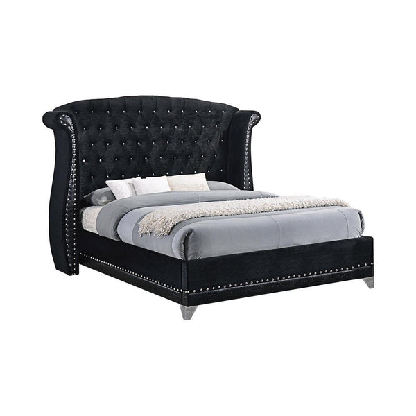 Barzini Eastern King Tufted Upholstered Bed Black front view