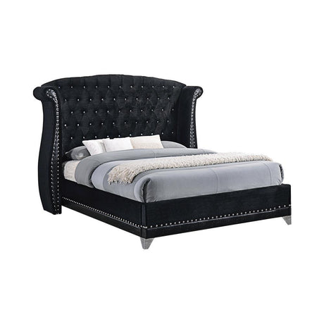 Barzini Queen Tufted Upholstered Bed Black front view at Decor Furniture