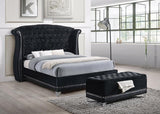 Side view of Barzini tufted upholstered queen bed black