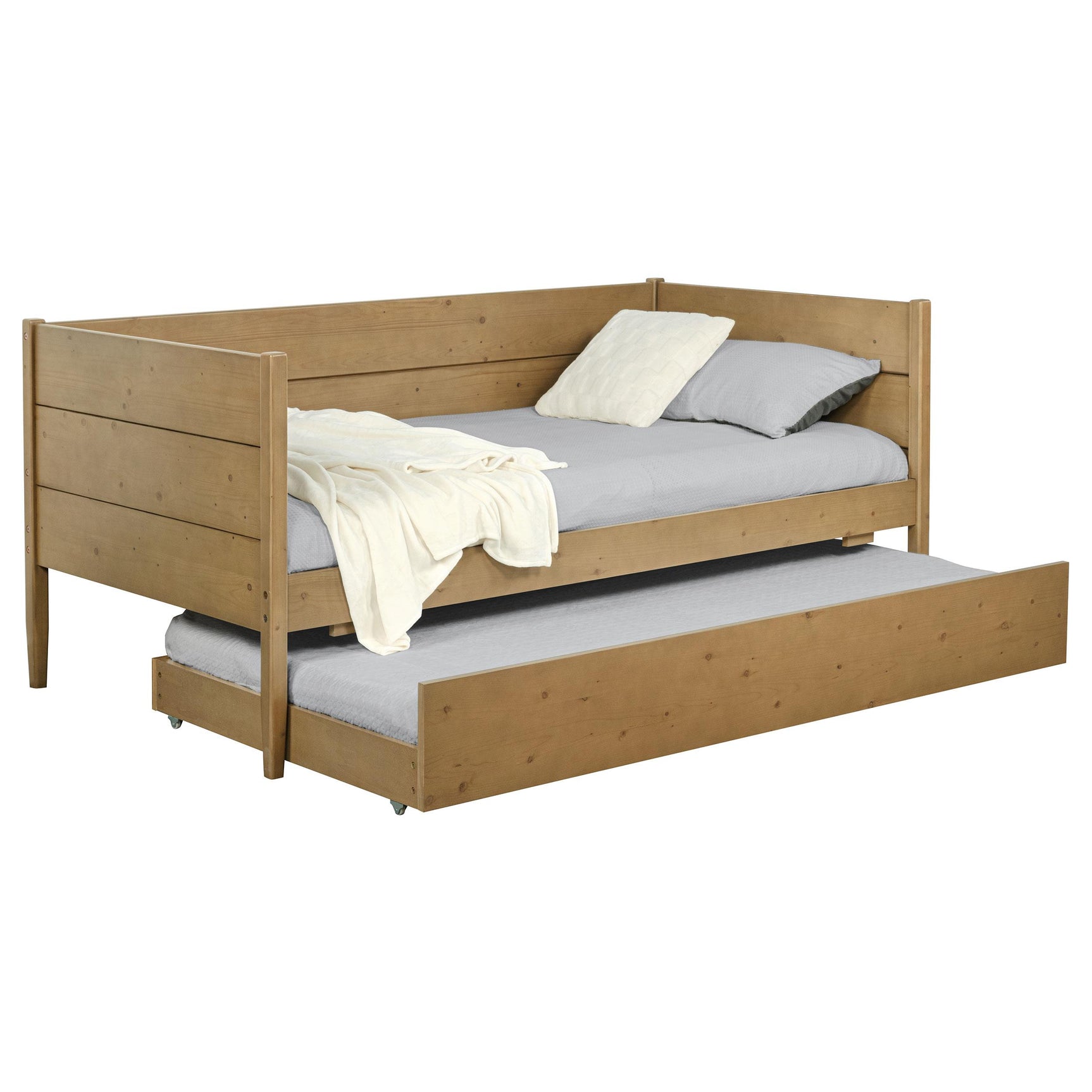 Side view of Calinda twin daybed showing trundle drawer