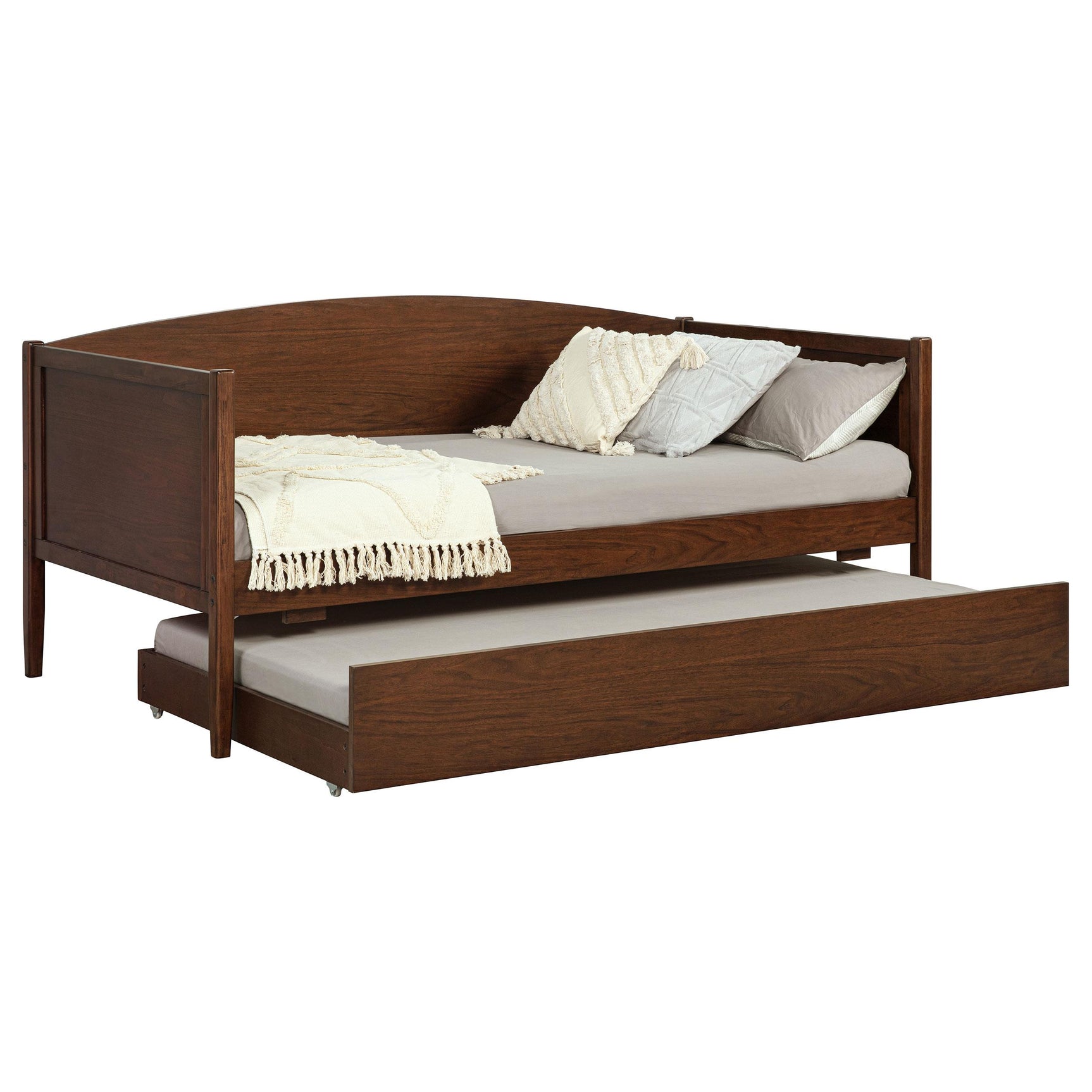 Trundle pulled out from Bozeman Daybed showcasing caster wheels