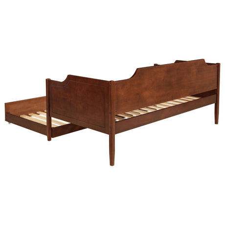 Side view of twin daybed focusing on legs and structure