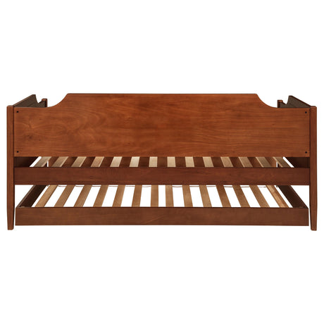Back view of daybed highlighting wood craftsmanship