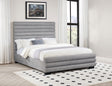 Side angle view of Patricia 58-inch boucle upholstered queen bed