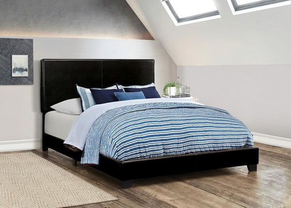 Dorian Black Upholstered Full Bed angled view showing leatherette upholstery