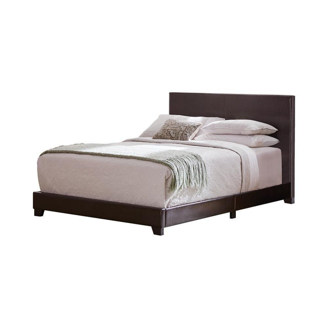 Dorian Upholstered King Bed warm cappuccino brown front angle