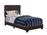 Dorian Brown Upholstered Twin Bed side view