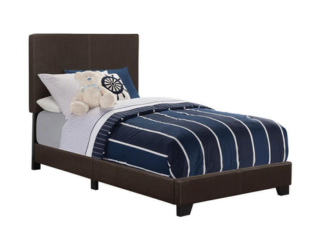 Dorian Brown Upholstered Twin Bed side view