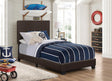 Dorian Brown Upholstered Twin Bed angled front view