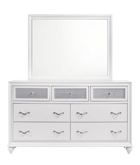Close-up of button tufting and crystal-like accents on headboard
