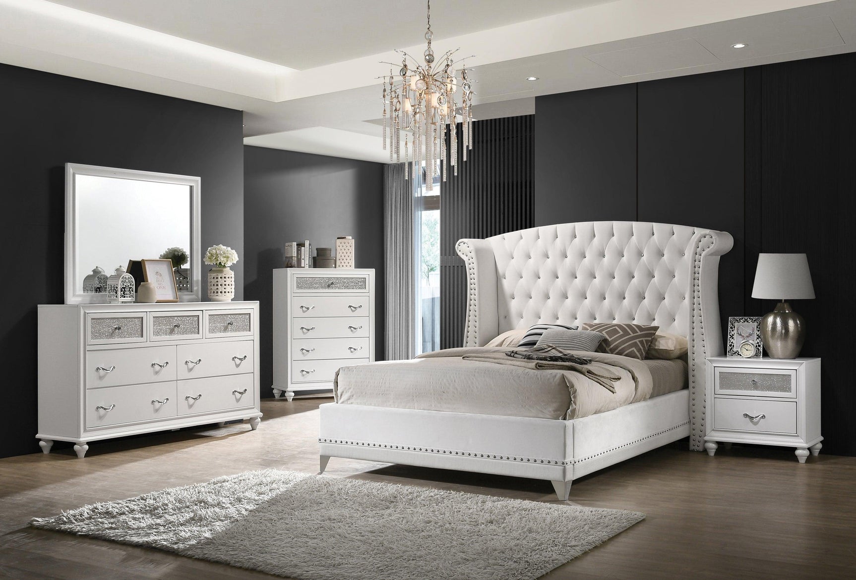 Barzini Queen Wingback Tufted Bed White, side view