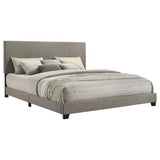 Dorian King Panel Bed headboard close-up in taupe fabric