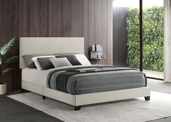 Dorian queen bed side angle showing black finished legs