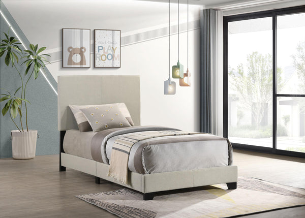 Dorian Twin Fabric Upholstered Panel Bed Cream side view