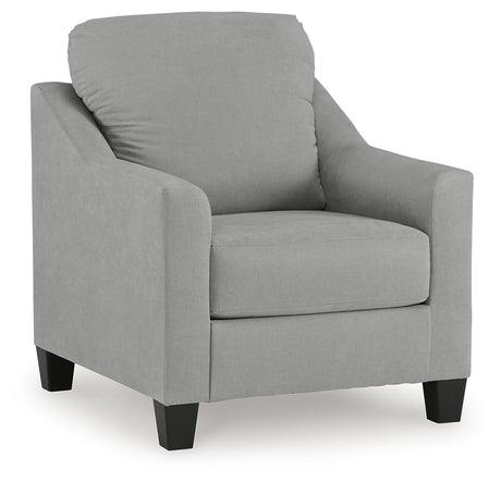 angle side view of Loveseat armrest and cushions