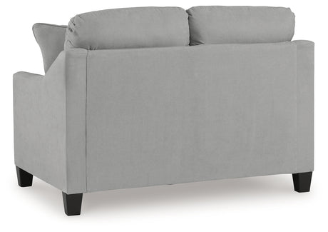 head-on view of loveseat cushions and arms