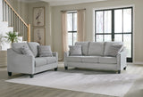 Side view of Adlai Shadow Sofa and Loveseat set in shadow gray
