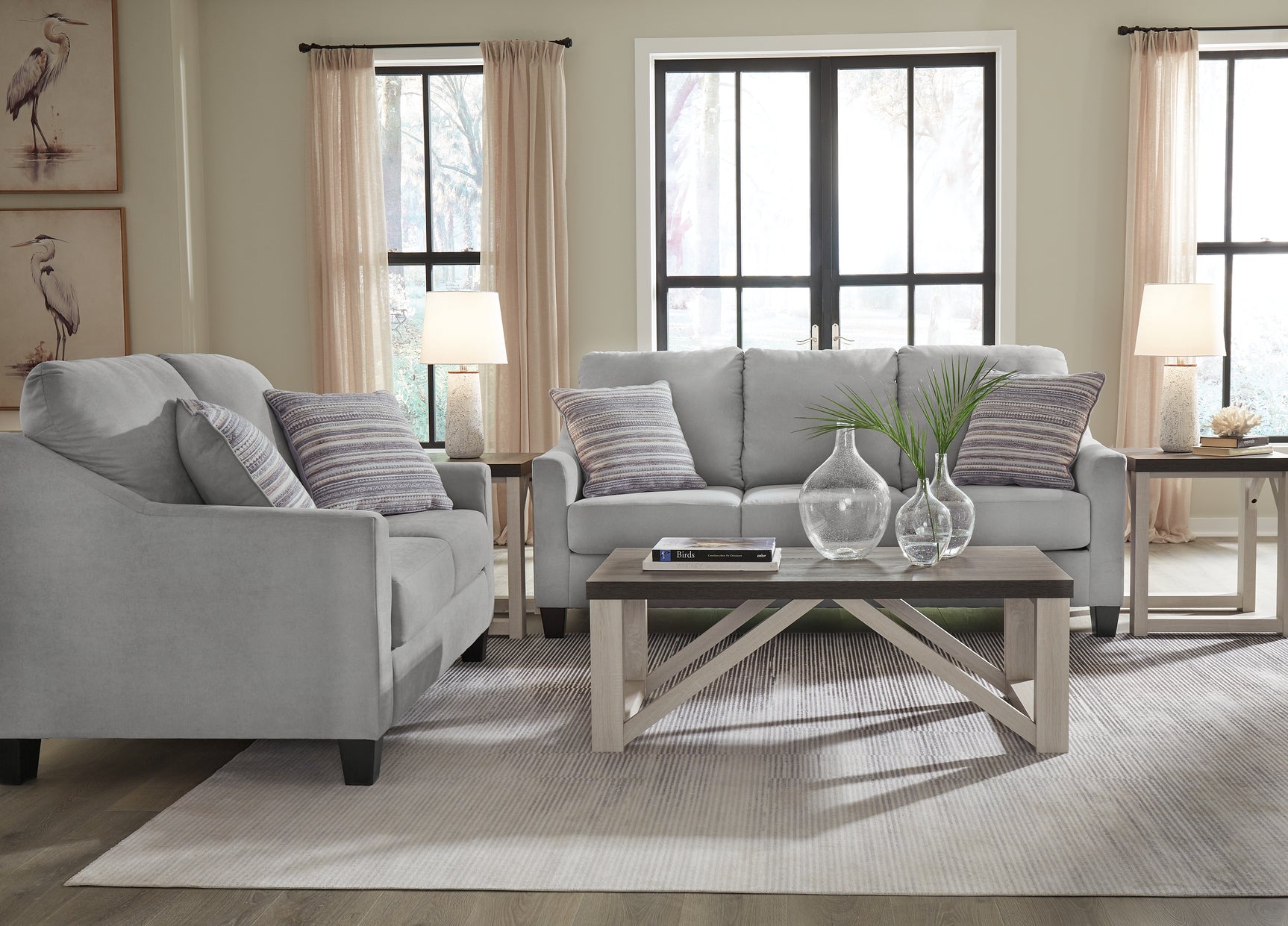 Side angle of Adlai Shadow Sofa and Loveseat set