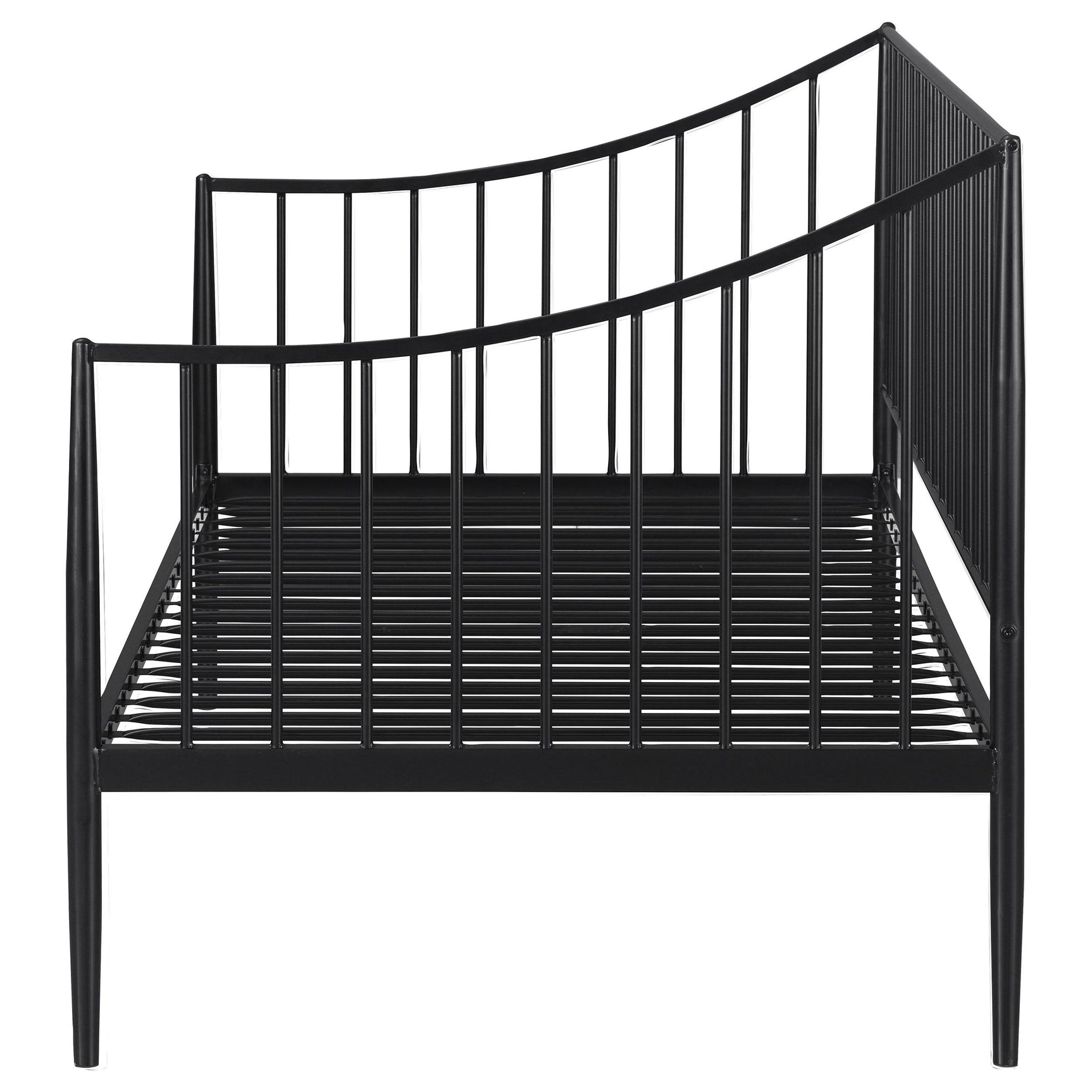 Side profile of Newbury metal twin daybed with matte black finish