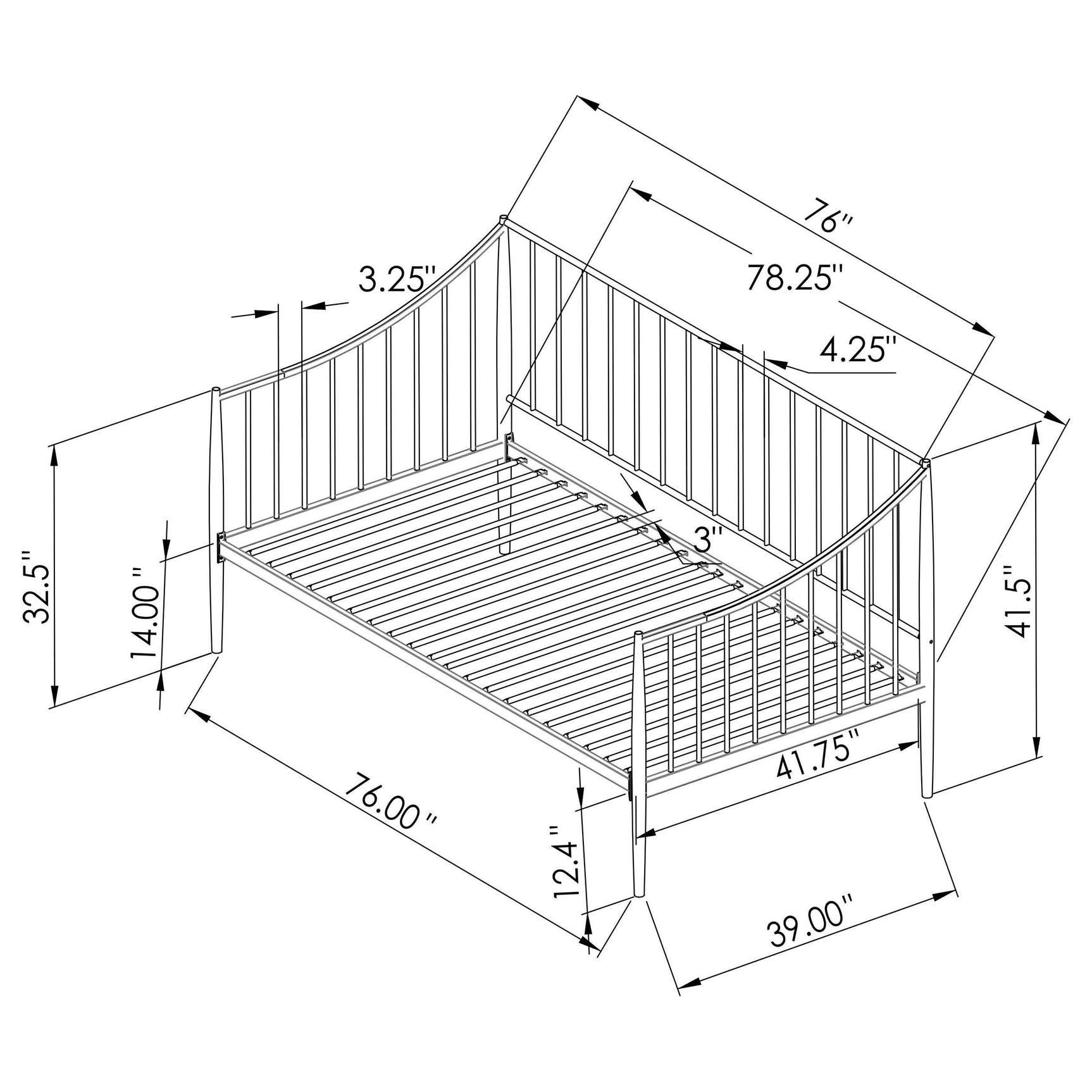 Newbury metal twin daybed frame with visible assembly hardware