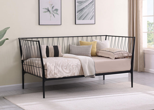Richland matte black metal daybed side angle